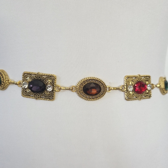 Gold chain belt with colorful gemstones - Picture 5 of 9